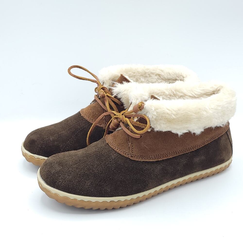 Sperry Elayna Brown Suede Leather Duck Booties Faux Fur winter women's size 9